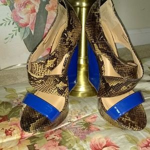 Snake printed blue accent plateform heel